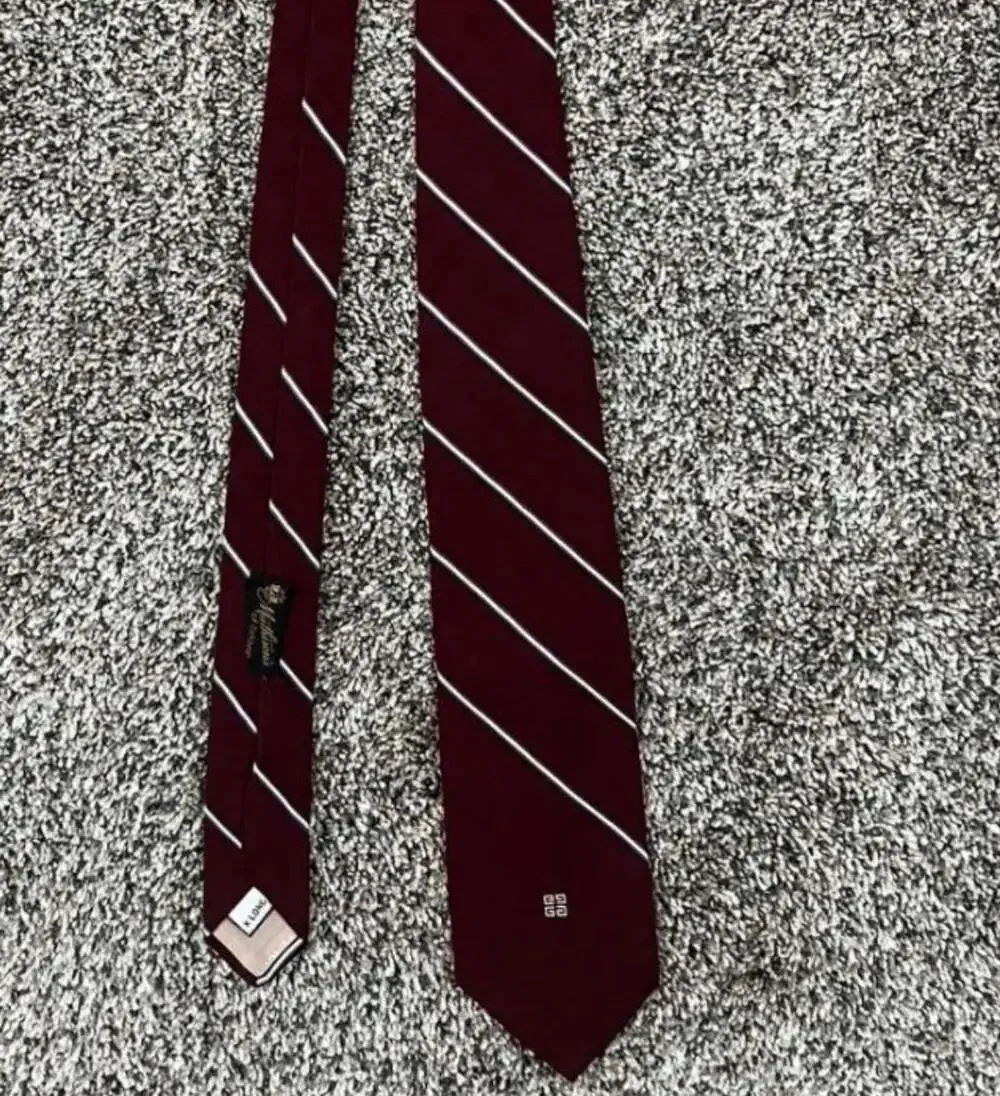 Givenchy Gentlemen Paris Burgundy Striped Silk Tie with 4G Logo